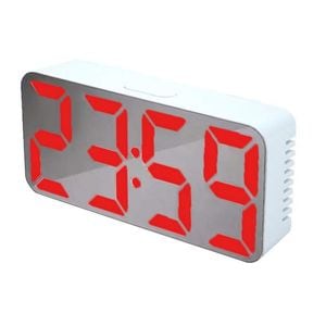Ceas Digital Alb de Masa SIKS cu Efect de Oglinda, Alarma si Termometru, cu LED Rosu bordeaux