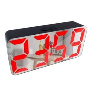 Ceas Digital Negru de Masa SIKS cu Efect de Oglinda, Alarma si Termometru, cu LED Rosu
