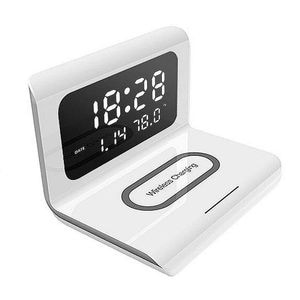 Ceas Digital SIKS Cu Statie De Incarcare Wireless, Cu Data, Alarma Si Temperatura, 17 X 12 X 12,5 cm, Alb