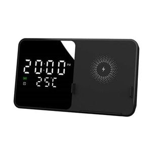 Ceas Desteptator 2 in 1 SIKS cu Incarcare Wireless Model W5, Afisaj Temperatura, Negru