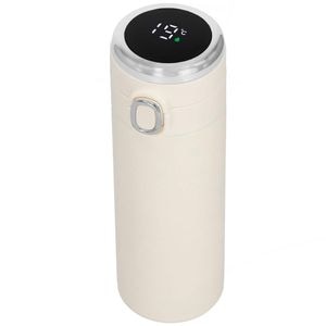Cana termos SERSIMO Smart, inox, display LED, afisare temperatura, 420ml, 20cm, crem