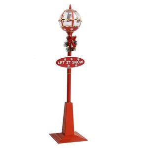 Felinar SIKS Decorativ De Craciun, Cu Mos Craciun, Zapada Artificiala, Placuta Let It Snow, Utilizare In Interior sau Exterior, LED, 175 cm, PVC, Cu Sunete, Alimentare La Priza, Rosu