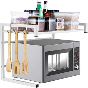 Raft metalic cuptor cu microunde, Quasar & Co., etajera ajustabila, organizator bucatarie, 44-64 x 36 x 42 cm, alb