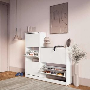 Pantofar Adore Mini, 2 compartimente, capacitate 12 perechi, 73 x 84 x 26 cm, alb