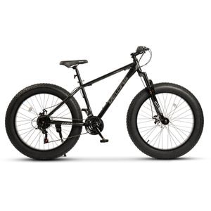 Bicicleta Fat Bike MTB Hercules JSX2619, brand Velors, roata 26 inch, frana Disc fata/spate, echipare Shimano, 21 Viteze, negru/gri