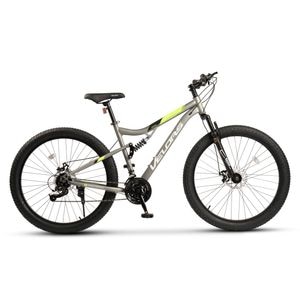 Bicicleta MTB Full Suspension Dynamic JSX27304A, brand Velors, cabluri integrate prin cadru, roata 27.5 inch, MTB, frana Disc fata/spate, echipare Hem50, 21 Viteze, gri cu verde