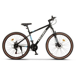Bicicleta MTB de munte Velors Forest JSX27302, echipare Shimano, cadru din aluminiu cu cabluri integrate, suspensie fata, roata 27.5 inch, cauciuc profil MTB, frana disc fata/spate, 21 viteze, negru cu albastru