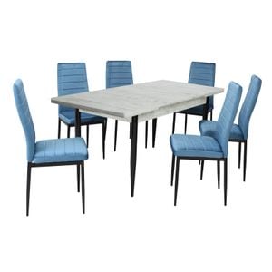 Set masa extensibila Aris Ash White cu 6 scaune Oscar Albastru
