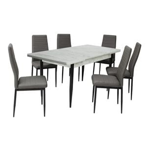 Set masa extensibila Aris Ash White cu 6 scaune Oscar Gri Piele Ecologica