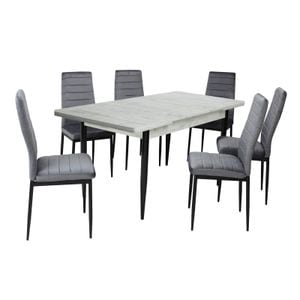 Set masa extensibila Aris Ash White cu 6 scaune Oscar Gri
