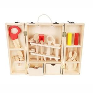 Trusa de scule pentru copii PROCART, 34 piese, cutie depozitare 21x29.5x8 cm, lemn, multicolor
