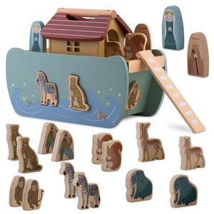 Jucarie interactiva bebe DacEnergy, arca lui Noe, 7 tipuri de animale si doua figuri umane, Montessori, stimulare senzoriala, 17,5 x 13,5 x 20 cm