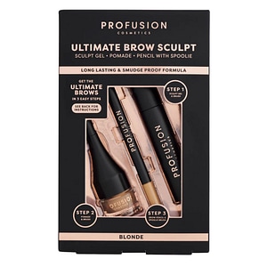 Kit sprancene PROFUSION COSMETICS Ultimate Brow Sculpt Blonde: Gel fixare, 1.8g + Pomada pentru sprancene, 4ml + Creion pentru sprancene, 0.07g