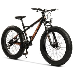 Bicicleta Fat Bike MTB Carpat Bigone JSX26278, cadru din aluminiu, roata 26", frana Disc fata/spate, echipare Shimano, 21 Viteze, negru/portocaliu