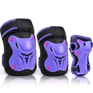 Set de Protectie Genunchiere, Cotiere, Aparatori Incheieturi, Reglabil, Pentru Copii, Potrivit Pentru Ciclism, Role, Trotineta, SkateBoard, Marimea S, Culoare Mov