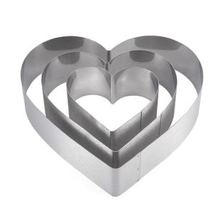 Set 3 inele metalice Pufo Heart Cake, in forma de inima, pentru blat de tort, prajituri, otel inoxidabil, argintiu