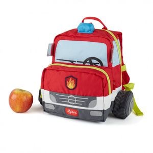 Ghiozdan pentru copii de gradinita Sigikid Masina de pompieri cu roti si detalii 3D, cu doua compartimente, cu spate captusit, bretele reglabile, Rosu