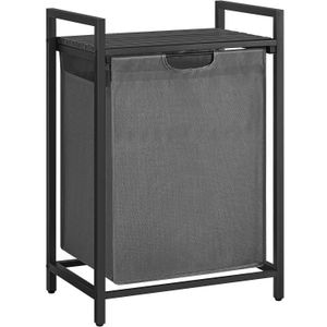 Cos de rufe VASAGLE, sac de rufe detasabil, raft, cadru metalic, 65L, 50x33x72 cm, negru si gri