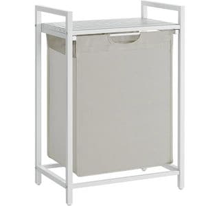 Cos de rufe VASAGLE, sac de rufe detasabil, raft, cadru metalic, 65L, 50x33x72 cm, alb