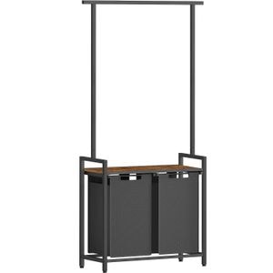 Cos de rufe VASAGLE, 2 compartimente, saci de rufe detasabili, 1 raft, tija umerase, 2x46L, 73x33x175cm, maro rustic