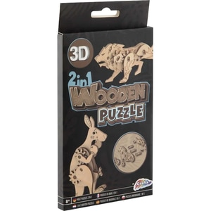 Puzzle 3D Grafix, Leu si Cangur, Material Lemn, 40 piese