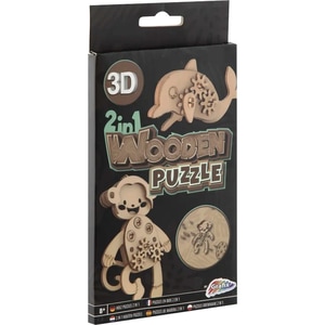 Puzzle 3D Grafix, Delfin si Maimuta, Material Lemn, 40 piese