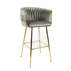 Scaun Bar KJC365, 53 x 53 x 102 cm, Gri & Picioare Aurii