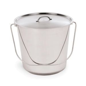 Galeata inox, 14 L, capac, 30 x 26 cm, argintiu