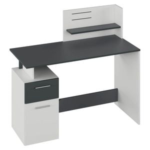 Birou DacEnergy, realizat din PAL laminat, cu o polita, sertar si raft, maner din plastic, 121.5x55x109.5 cm, alb si grafit