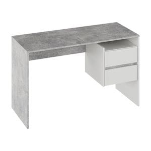 Birou DacEnergy, realizat din DTD laminat, doua sertare, spatiu de depozitare deschis, 125x51.6x75.4 cm, beton si alb