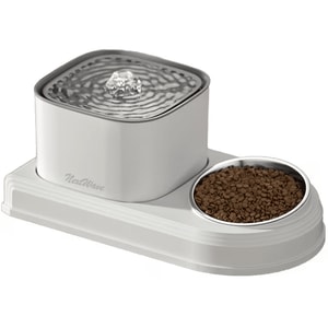 Dispenser apa automat cu Bol pentru mancare NextWave, 2-1 tip fantana pentru pisici si caini, cu purificare si filtrare prin carbune activ, 3L, silentios, adaptor priza, Alb