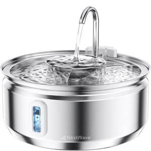 Dispenser apa automat tip fantana pentru pisici si caini, cu fereastra nivel apa, filtrare cu carbune activ, ultra-silentios, inox, 3.2L, USB, argintiu