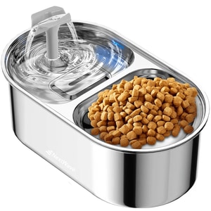 Dispenser apa automat 2-1 cu bol NextWave, tip fantana pentru pisici si caini, filtrare cu carbune activ, ultra-silentios, inox, 3L, USB, argintiu