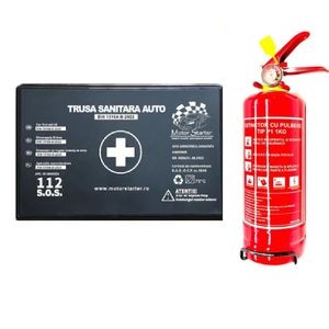 Kit siguranta rutiera omologat Motor Starter - Trusa medicala AUTO, stingator auto reincarcabil P1, cu pulbere ABC, 1kg