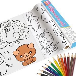 Rola de hartie auto-adeziva si decupabila pentru desenat si colorat, pentru copii cu 12 creioane colorate, Simply Joy, 300x30 cm, lumea animalelor