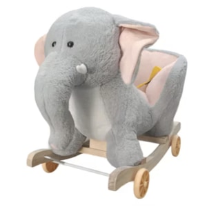 Balansoar cu roti Krista, Elefant gri cu roz, din plus, cu muzica, 68 x 28 x 53 cm, 1-3 ani
