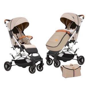 Carucior sport, Krista, cu geanta si husa pentru picioare, cu suspensii, pliere rapida si compacta, tip troller, S2 Crem
