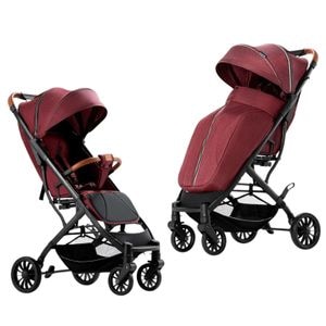 Carucior sport, Krista, cu geanta si husa pentru picioare, cu suspensii, pliere rapida si compacta, tip troller, S1 Rosu