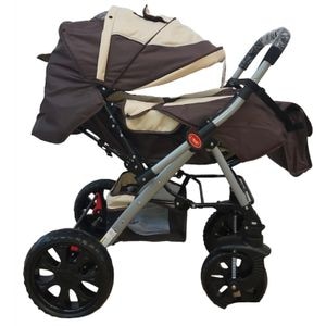 Carucior sport, Krista, cu maner reversibil, pliabil, cu suspensii, cu geanta si husa picioare, Q7 Crem - Maro