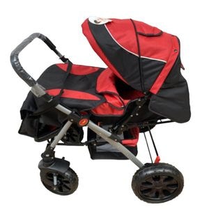Carucior sport Krista, cu maner reversibil, pliabil, cu suspensii, cu geanta si husa picioare, Q7 Rosu - Negru