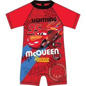Costum de baie Eplusm, Cars, Cu protectie UV, Cu maneci scurte si fermoar, Marime 86/92, Rosu