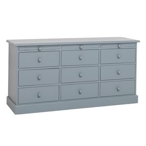 Comoda cu 9 sertare, culoare gri antracit P042, vopsit, 100% lemn masiv, 158x48x79 cm