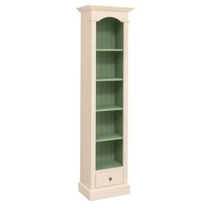 Etajera cu 1 sertar, culoare exterior crem antichizat P054+P025A, culoare interior verde P054, dublu color, 100% lemn masiv, 51x33x190 cm