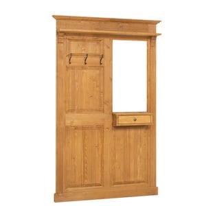 Cuier cu oglinda, 1 sertar, culoare maro deschis P002, ceruit, 100% lemn masiv, 132x19x210 cm