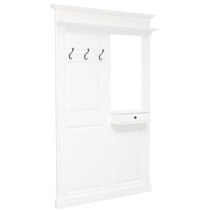 Cuier cu oglinda, 1 sertar, culoare alb P004, vopsit, 100% lemn masiv 132x19x210 cm