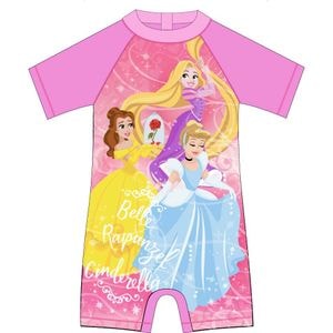 Costum de baie Eplusm, Disney Princess, Cu protectie UV, Cu maneci scurte si fermoar, Marime 98/104, Rosu