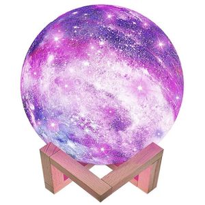 Lumina de veghe 3D Moon Glow eMazing in forma de satelit cu constelatii, cu control la distanta si 7 nuante, functioneaza cu baterii, suport din lemn inclus, 15 cm, eMazing