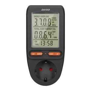 Priza cu contor consum curent/energie ORNO OR-WAT-435(GS)/B, afisaj digital, 16A, 3680W, negru