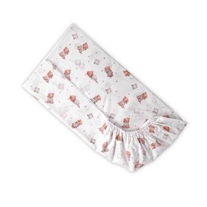 Cearceaf cu banda elastica Lorelli, bumbac ranforce, 60 x 120 cm, Bears & Pillows Beige