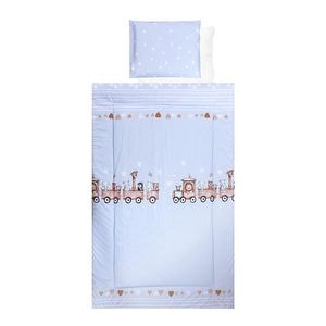 Set lenjerie pat 4 piese Lorelli, bumbac ranforce, Train Blue